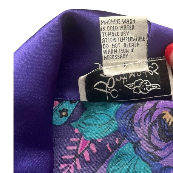 Jo Intimates casual purple floral pajama top Medium short sleeve button down - Picture 9 of 13